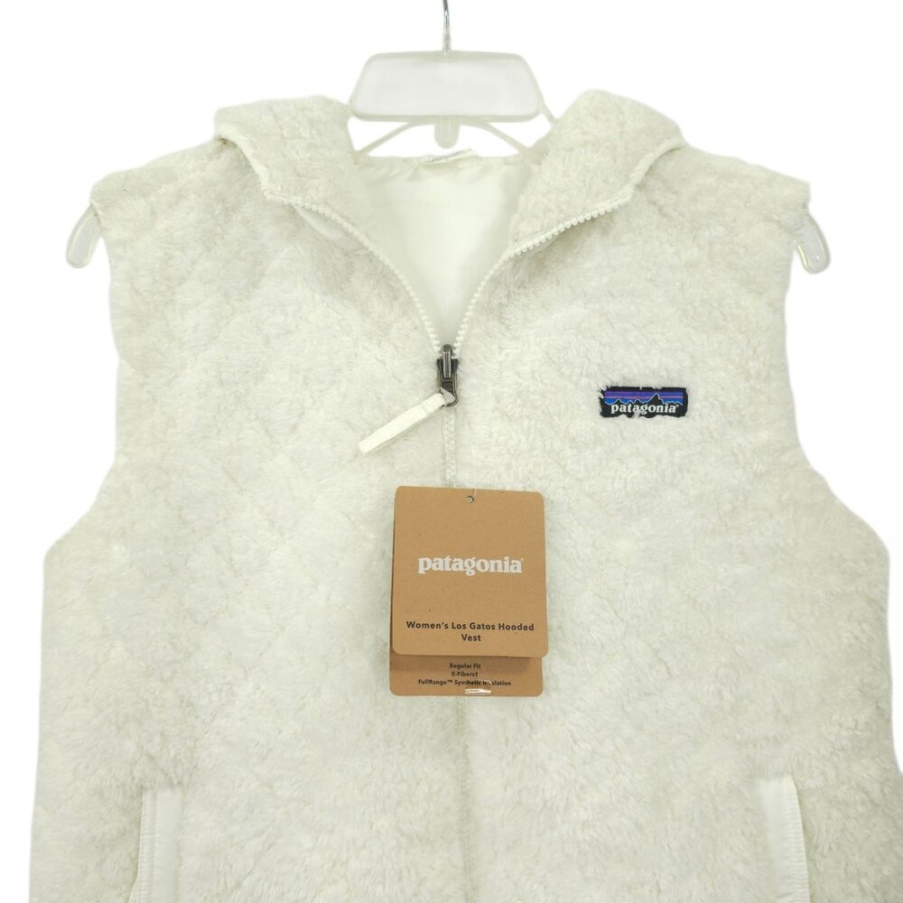 Patagonia Los Gatos Vest Hooded White Size L Reversible Fleece Zip Pockets New - Picture 16 of 16